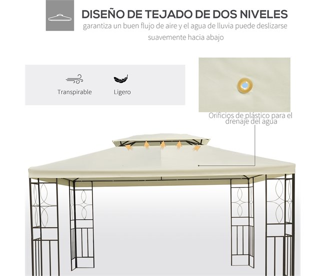 Pérgola de Exterior Aço e Poliéster Outsunny 295x392 Bege