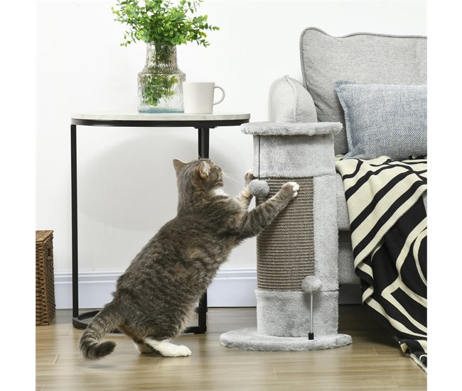 Arranhador para Gatos Aglomerado, Peluche e Sisal PawHut Cinza