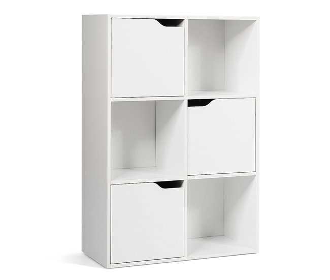 Armário cacifo com 6 compartimentos 3 abertos e 3 Branco