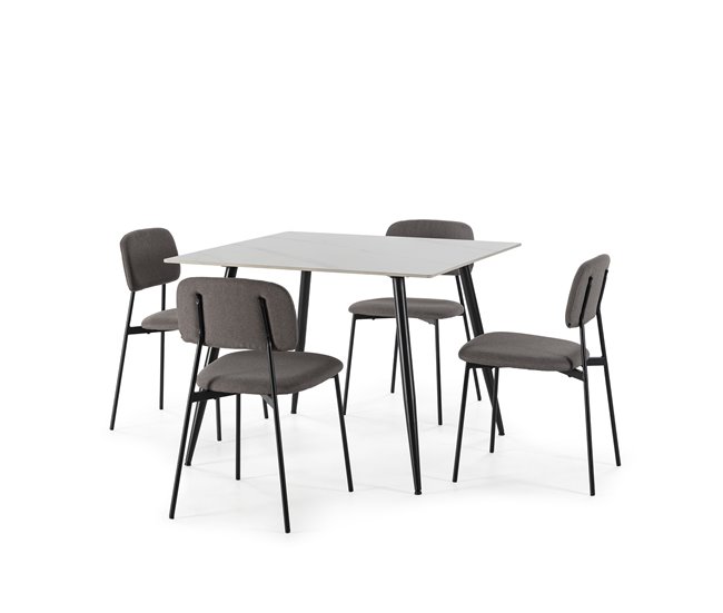 Conjunto square 1 mesa e 4 cadeiras em cerâmica e cinzento