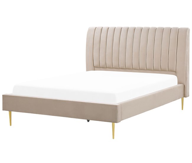 Beliani Cama com estrado Veludo MARVILLE 202x225 Areia