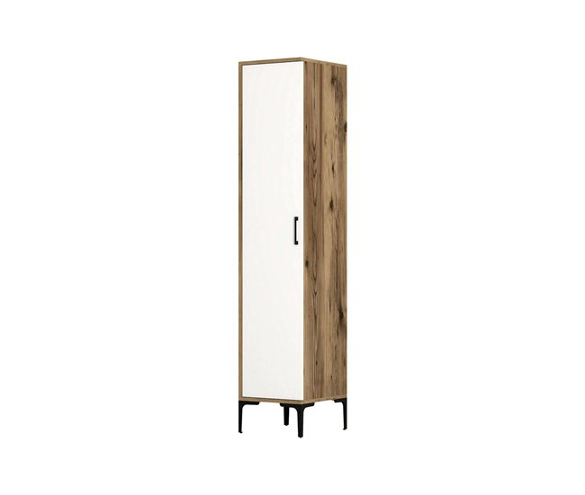 Armário multiuso com 1 porta efeito madeira Branco/ Madeira