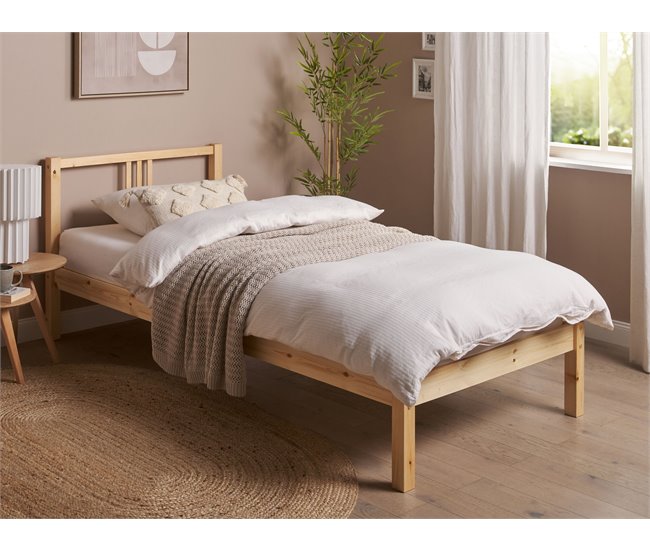Beliani Cama com estrado Pinho VANNES 97x209 Castanho