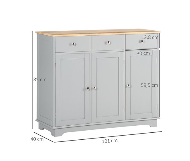 Aparador MDF e Madeira de Borracha HOMCOM, casa - cozinha Cinza