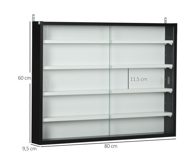 Vitrine de Parede Melamina de Madeira e Vidro HOMCOM 80 Preto