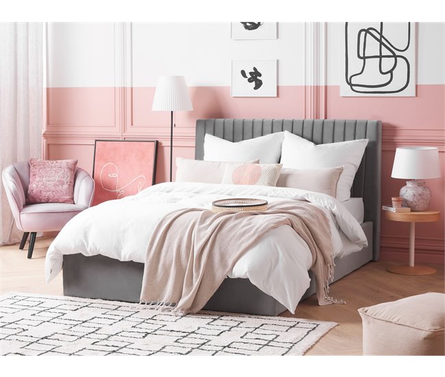 Beliani Cama com armazenamento Veludo VION 157x216 Cinza