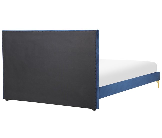 Beliani Cama com estrado Veludo LIMOUX 147x213 Azul Marino