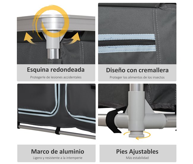 Armário de Campismo Alumínio, Tecido Oxford e MDF Outsunny Cinza