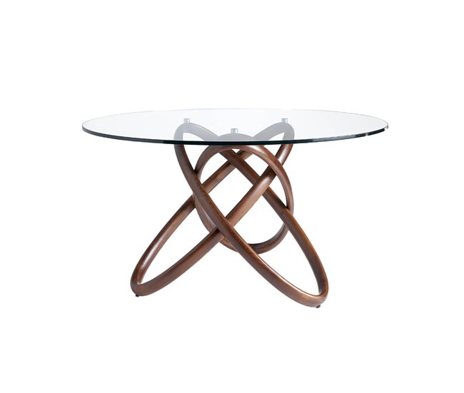 ANGEL CERDA Tabela de jantar redonda vidro temperado e nogueira 140x140 Nogal