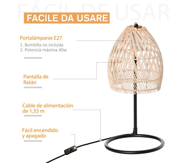  Candeeiro de mesa HOMCOM B31-289 Madeira