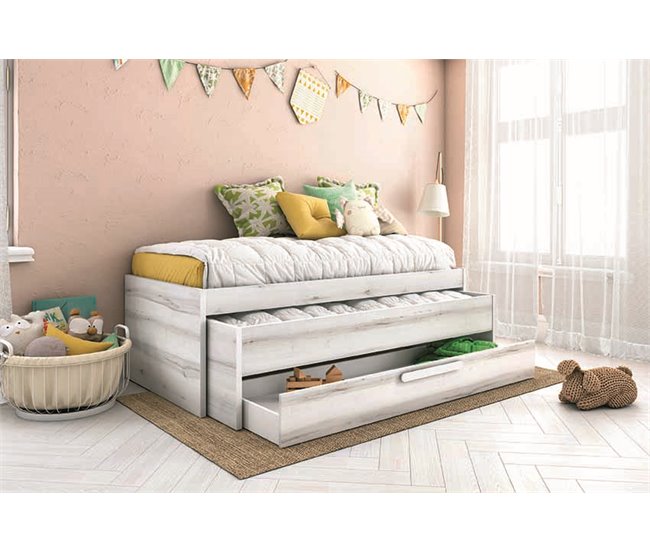 Cama gavetão 90x190cm SNOW cinza e branco Branco