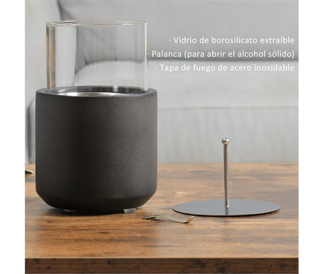 Lareira de Bioetanol Concreto, Vidro Borossilicato Alto HOMCOM Preto