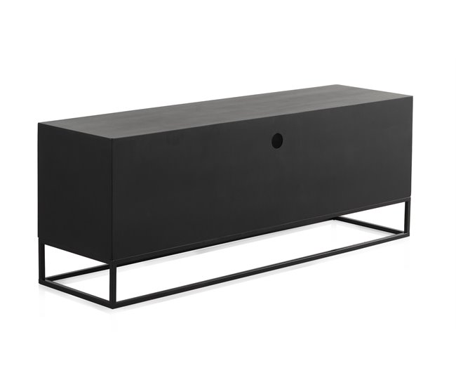 Móvel Tv De Madeira 2 Portas E 1 Gaveta Com Base De Metal Preto
