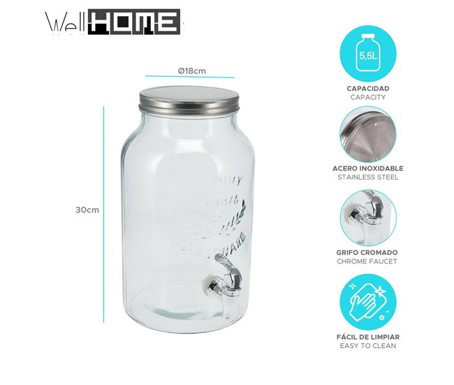 Copo dispensador de bebidas Well Home com tampa Transparente