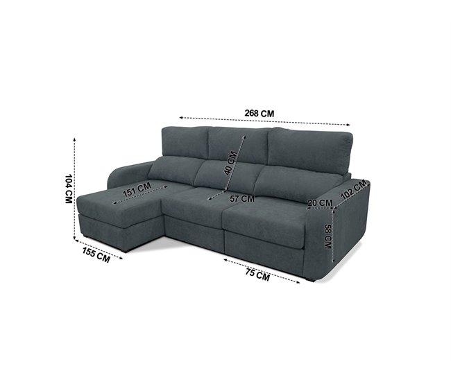 Chaise longue convertível em cama tecido APRIL Cinza