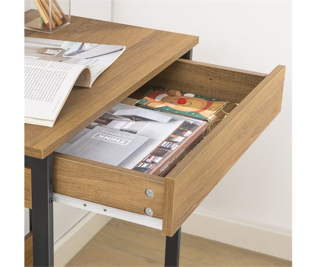 Mesa de escritório com 1 gaveta e 3 ganchos FWT43-N SoBuy Natural
