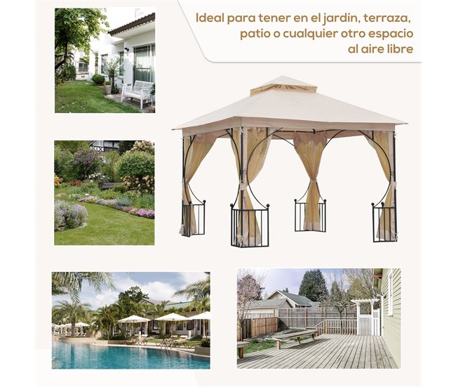 Pérgola de Jardim metal e poliéster Outsunny 295x295 Bege