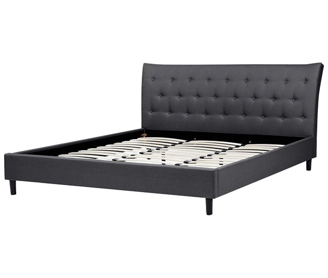Beliani Cama com estrado Poliéster SAVERNE 197x228 Cinza Claro