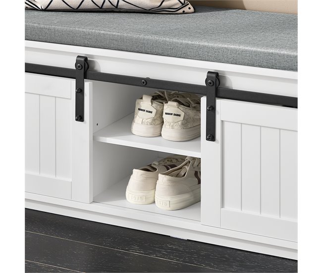 Banco para sapatos Bequeño com porta de correr FSR133-K-W SoBuy PT Branco