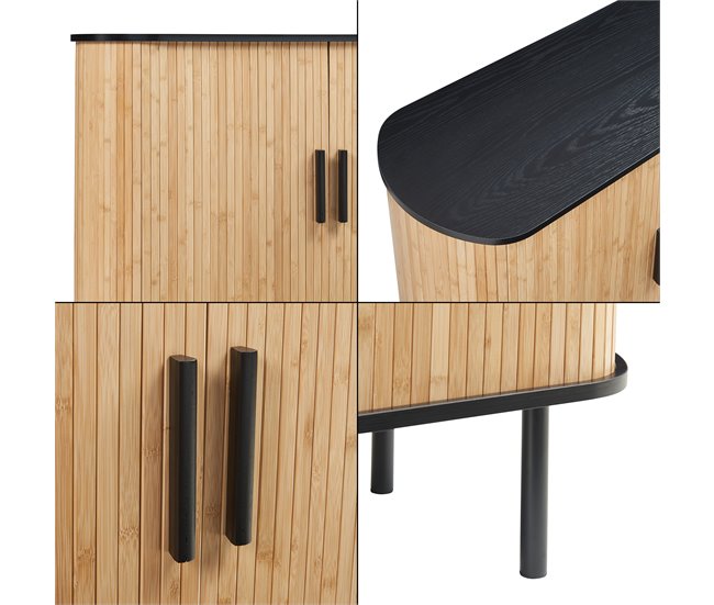 Armário lateral Tvedestrand 2 portas de correr [en.casa] 100 Preto/ Madeira