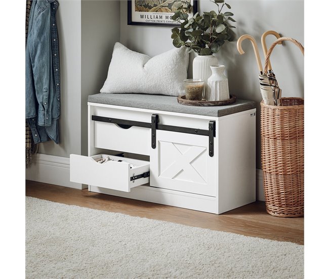 Banco sapateira com porta de celeiro deslizante FSR153-W SoBuy Branco