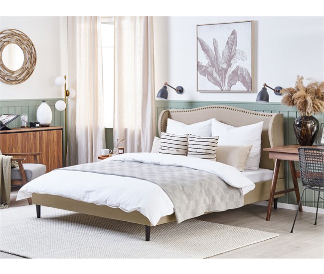 Beliani Cama com estrado Poliéster COLMAR 170x215 Areia