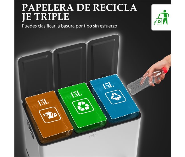 Balde de Lixo Aço inoxidável 410 e Plástico PP HOMCOM Cinza