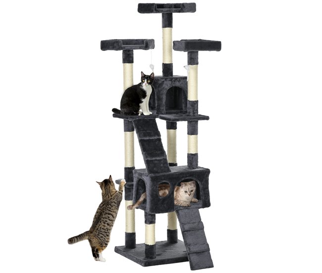 Arranhador para Gatos Aglomerado de Madeira, Pelúcia e Sisal Cinza