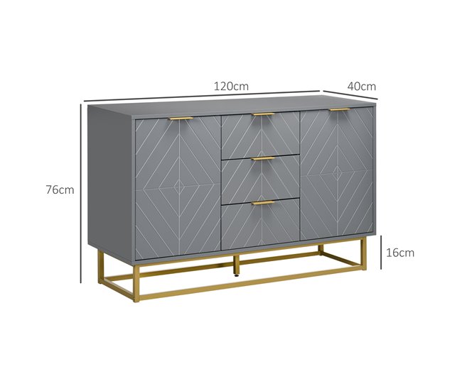 Aparador MDF e Metal HOMCOM, casa - móveis de armazenamento Cinza