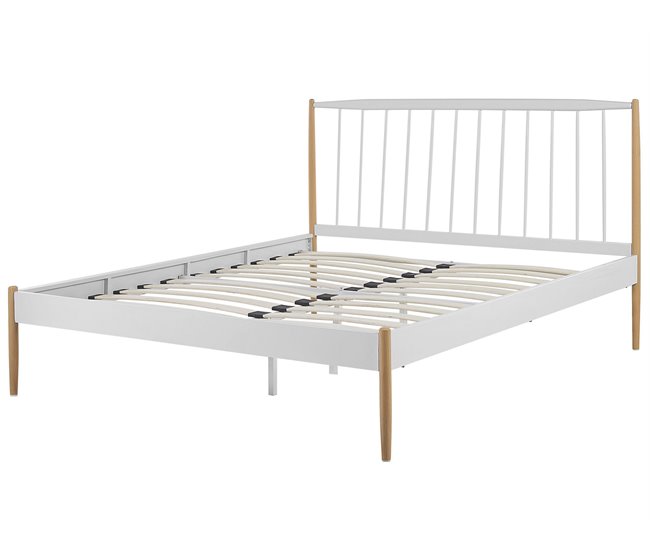 Beliani Cama com estrado Metal MAURS 147x209 Branco