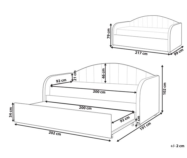 Beliani Cama nido Terciopelo EYBURIE 99x217 Cinza Claro