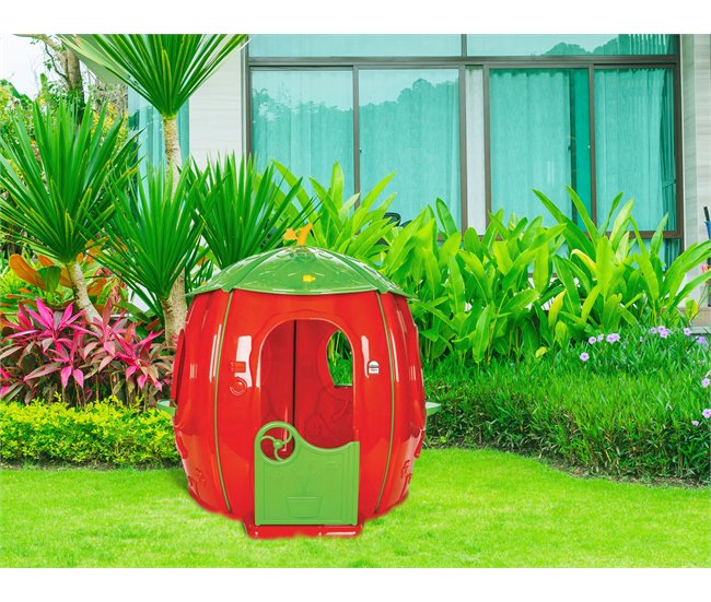 Casa de brincar plástica em forma de morango HOUSE WITH SLIDE Vermelho