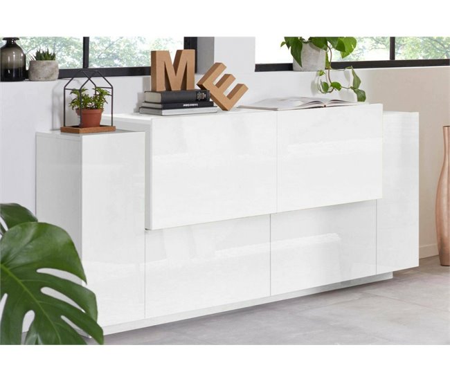 Aparador com efeito madeira 160 Branco Brillo