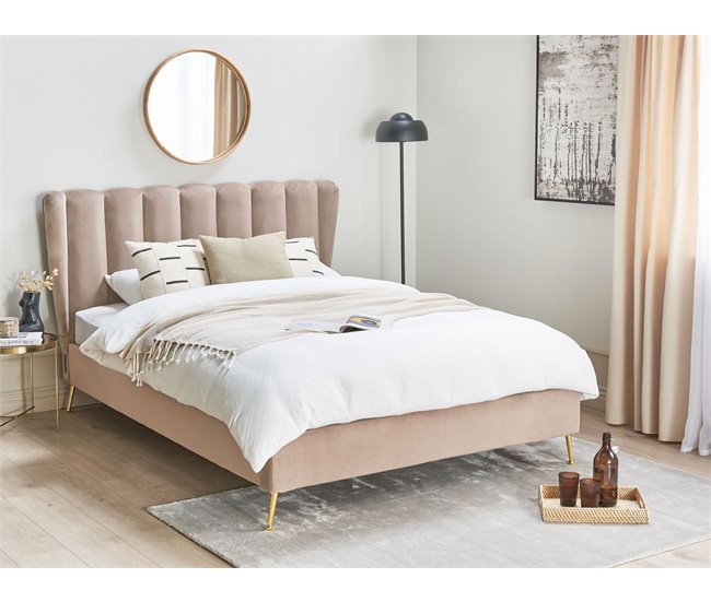 Beliani Cama com estrado Veludo MIRIBEL 167x218 Bege