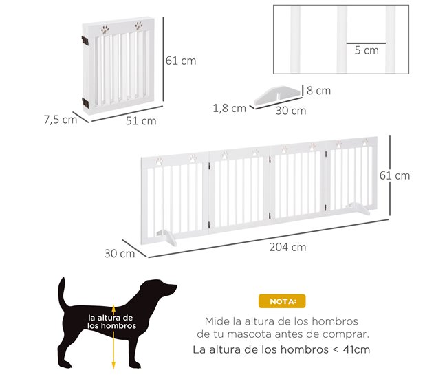 Barreira de Segurança para Cães Madeira de Pinho PawHut Branco
