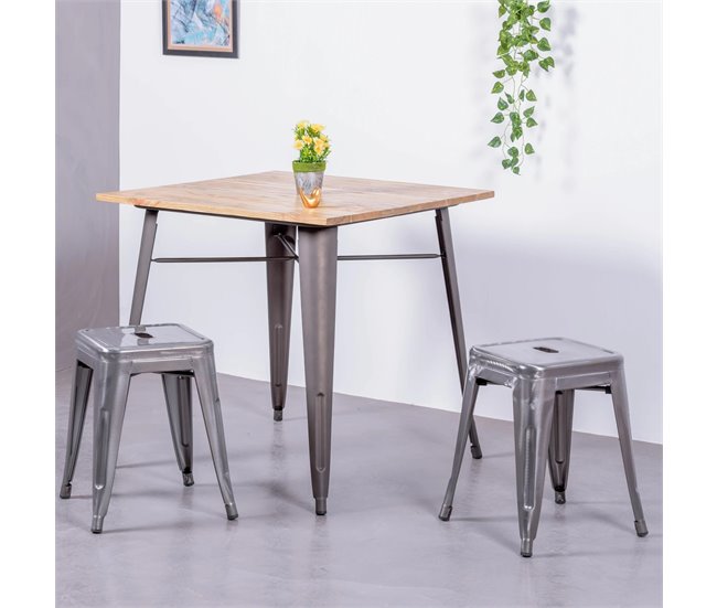 Banqueta baixa industrial em aço metálico  - Bistro AlumÍnio