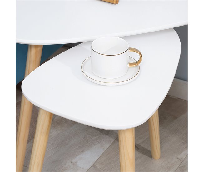 Conjunto de Mesas Auxiliares MDF e Madeira de Pinho HOMCOM 59x39 Branco