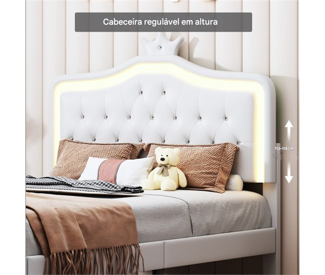 Cama, LED, cama adolescente, cama de casal, gavetas Branco