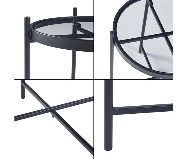 Mesa lateral redonda de metal em vidro temperado Lier [en.casa] Preto