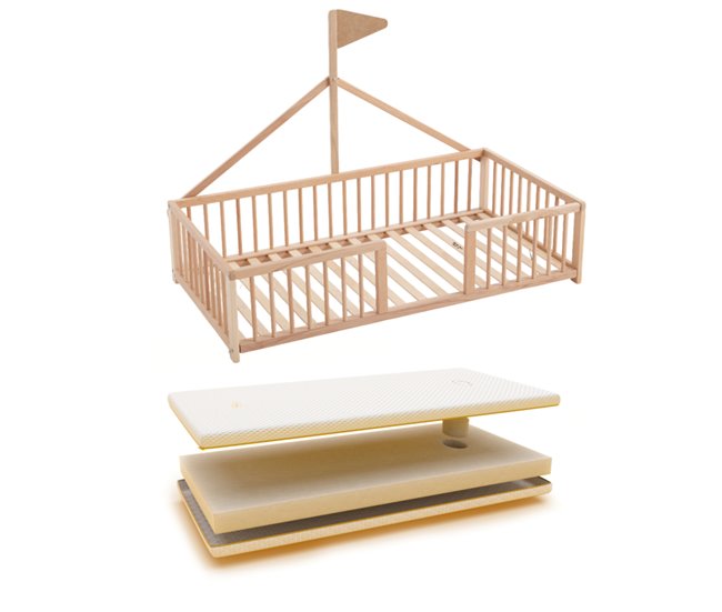 Cama infantil tipi Apache Wonderland Nat + Colchão Ternum Madeira