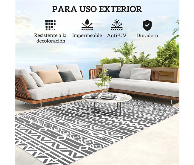 Tapete de Exterior Polipropileno Outsunny Cinza