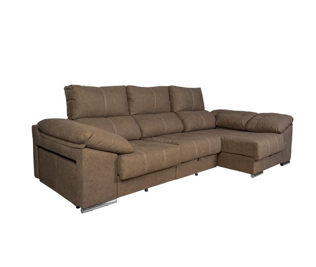 Sofá-cama Yago Chaise Longue Poltrona reclinável, com pufes Arcon +2 Castanho Claro