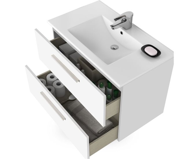 Armário de casa de banho com espelho Feel 2 gavetas 80 Branco Brillo