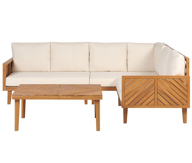 Beliani Conjunto lounge Madeira de acácia BARATTI Bege