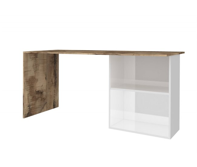 Mesa com efeito de madeira 110x50 Branco/ Madeira
