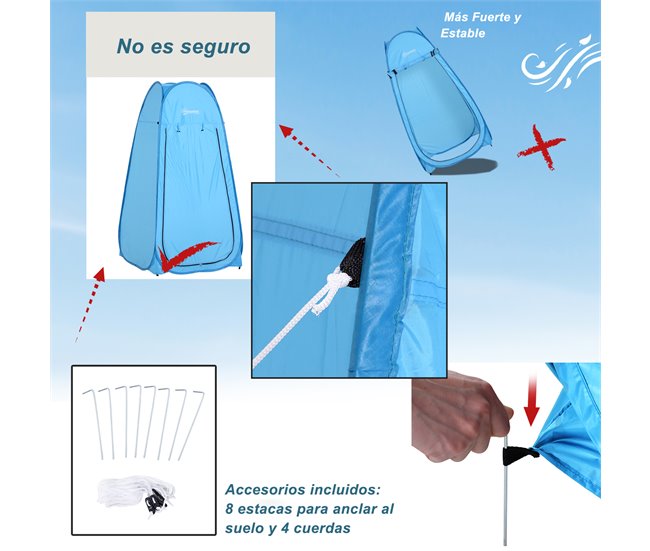 Barraca de banho Tecido de Poliéster 190T Outsunny Azul
