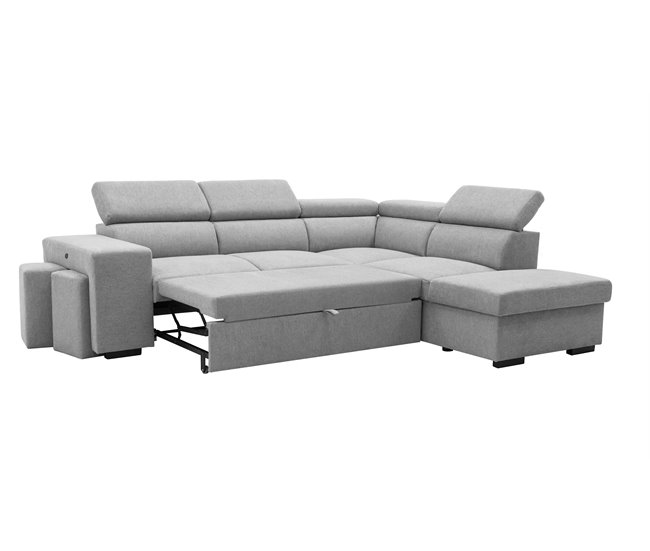 Sofá de canto com cama HOLMES Cinza Claro
