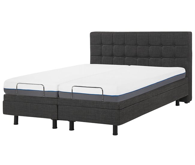 Beliani Cama com estrado Poliéster DUKE 161x216 Cinza Escuro
