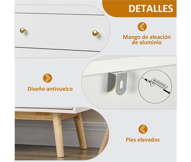 Aparador de Cozinha MDF, Vidro e Madeira de Borracha HOMCOM 160 Branco