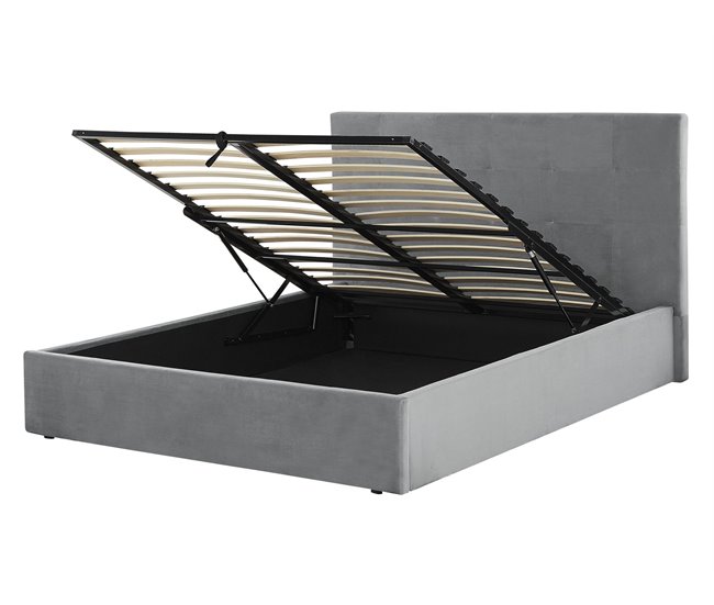 Beliani Cama com armazenamento Veludo LORIENT 157x216 Cinza Claro